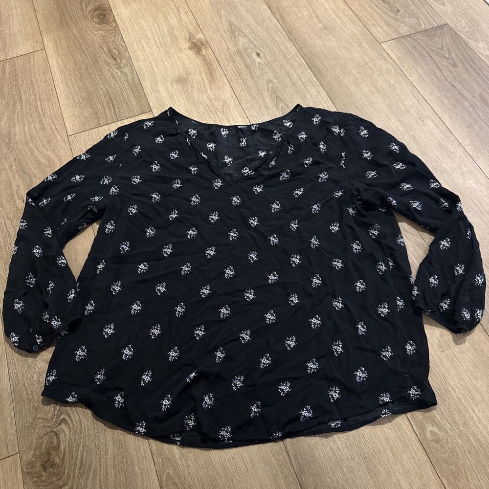 Old Navy Women's‎ Black Floral Babydoll Shirt Size XL Preowned